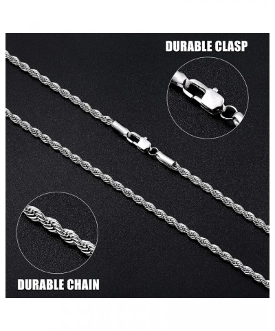 3mm Rope Chain Necklace for Men, Silver Tone Mens Chain Necklace, Stainless Steel Necklace Chain for Men Women and Boys 18.0 ...