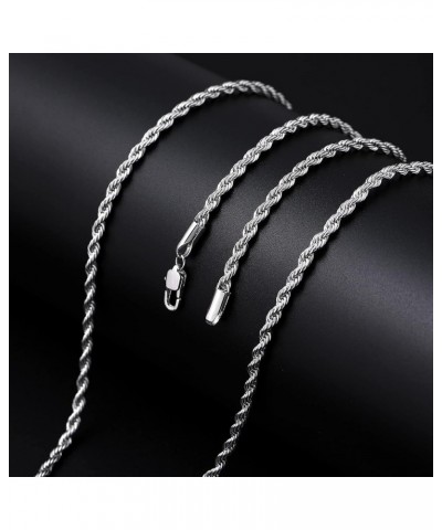 3mm Rope Chain Necklace for Men, Silver Tone Mens Chain Necklace, Stainless Steel Necklace Chain for Men Women and Boys 18.0 ...