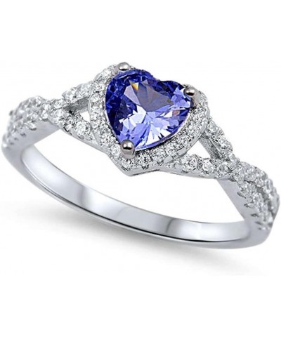 Sterling Silver Heart Halo Cubic Zirconia Promise Ring Simulated Tanzanite $13.42 Rings