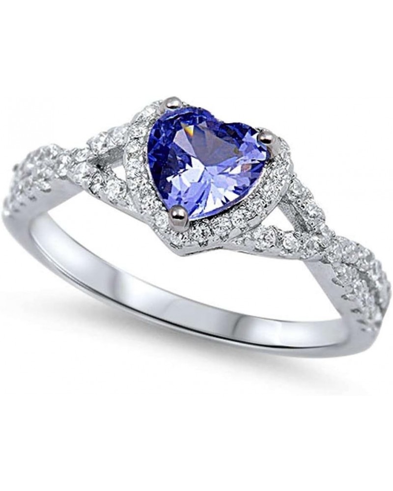 Sterling Silver Heart Halo Cubic Zirconia Promise Ring Simulated Tanzanite $13.42 Rings