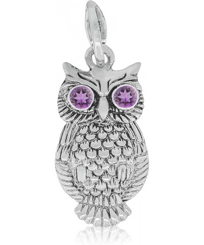 .925 Sterling Silver Owl Pendant with Genuine Amethyst, Blue Topaz, Garnet,Green Quartz or Peridot and .70 Platinum Plating… ...