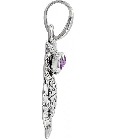 .925 Sterling Silver Owl Pendant with Genuine Amethyst, Blue Topaz, Garnet,Green Quartz or Peridot and .70 Platinum Plating… ...