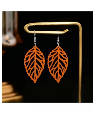 Handmade Bohemian Colorful Nature Wooden Leaf Dangle Drop Earrings Ethnic African Vintage Lightweight Boho Hollow Wood leaf H...