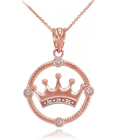 10K Gold Quinceanera 15-Años Diamond Crown Pendant Necklace 18" Necklace Rose Gold $102.17 Necklaces