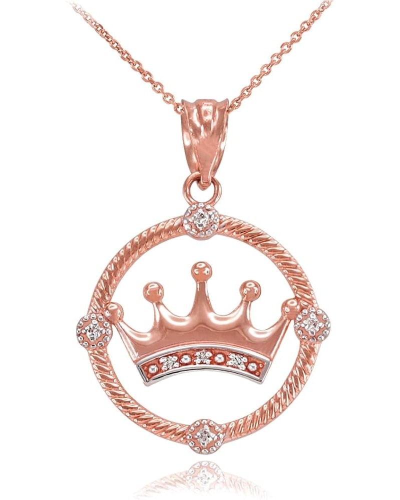 10K Gold Quinceanera 15-Años Diamond Crown Pendant Necklace 18" Necklace Rose Gold $102.17 Necklaces