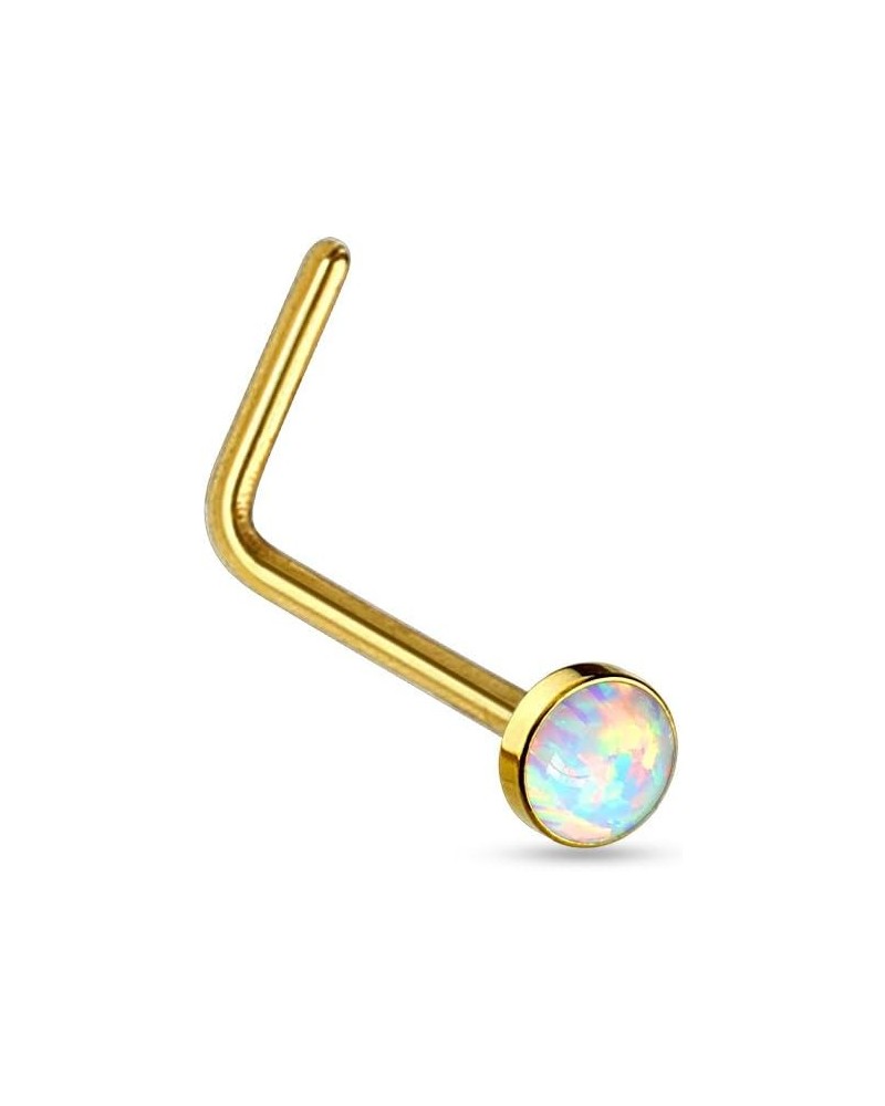 20 Gauge Round Opal Set Flat Top L Bend Nose Stud Ring 316L Surgical Steel (CHOOSE COLOR) Gold $8.99 Body Jewelry