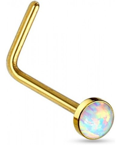 20 Gauge Round Opal Set Flat Top L Bend Nose Stud Ring 316L Surgical Steel (CHOOSE COLOR) Gold $8.99 Body Jewelry