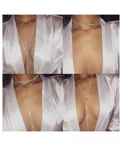 Boho Y Necklace Gold CZ Rhinestone Tennis Chain Sparkly Lariat Crystal Necklace Long Tie Up Choker Necklace Bling Prom Neckla...