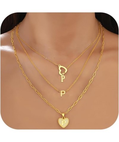 Gold Initial Necklaces for Women Girls, 3 Pcs 14K Gold Plated Letter Heart Pendant Necklaces, Dainty Gold Letter Necklace Set...