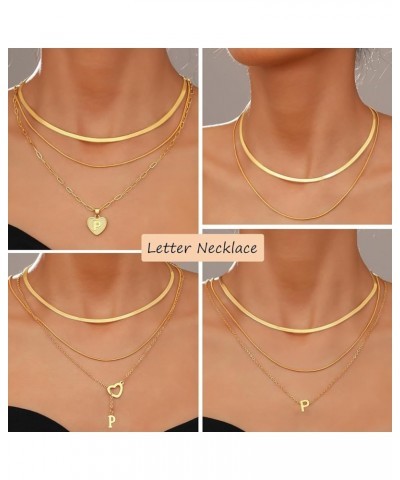 Gold Initial Necklaces for Women Girls, 3 Pcs 14K Gold Plated Letter Heart Pendant Necklaces, Dainty Gold Letter Necklace Set...