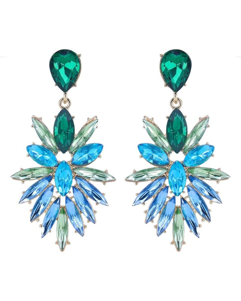 Statement Vintage Dangle Earrings for Women Art Deco Drop Crystal Fashion Prom Party Marquise Cluster Green $10.79 Earrings