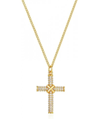 Cross Necklace for Women 14K Gold Plated Cubic Zirconia Cross Pendant Necklaces Christian Jewelry Gifts for Women CZ Crossove...