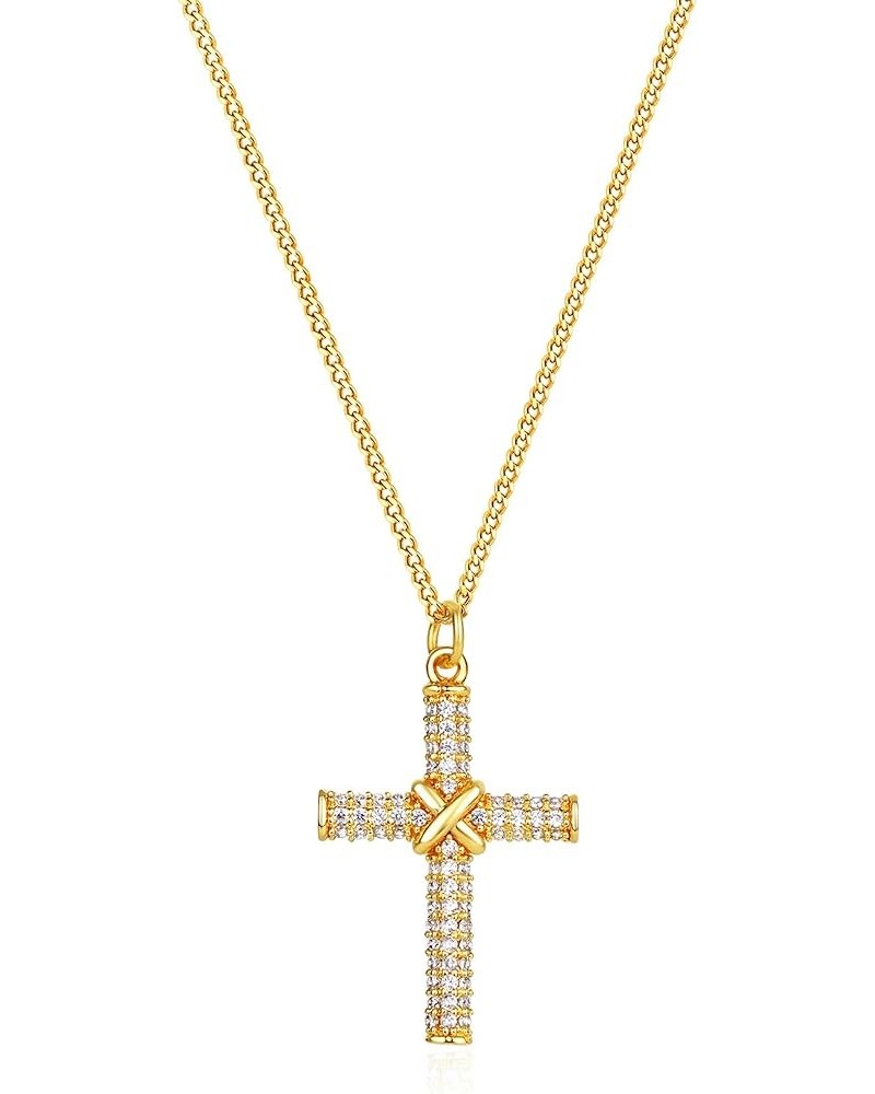 Cross Necklace for Women 14K Gold Plated Cubic Zirconia Cross Pendant Necklaces Christian Jewelry Gifts for Women CZ Crossove...