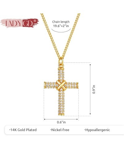 Cross Necklace for Women 14K Gold Plated Cubic Zirconia Cross Pendant Necklaces Christian Jewelry Gifts for Women CZ Crossove...