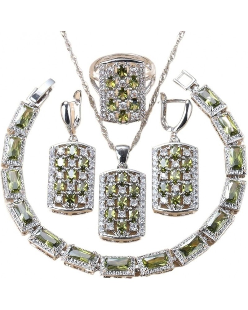 Female Jewelry Olive Green Stone Necklace And Earrings Women Bracelet Sets nicely Olive Green 4PCS $20.65 Jewelry Sets