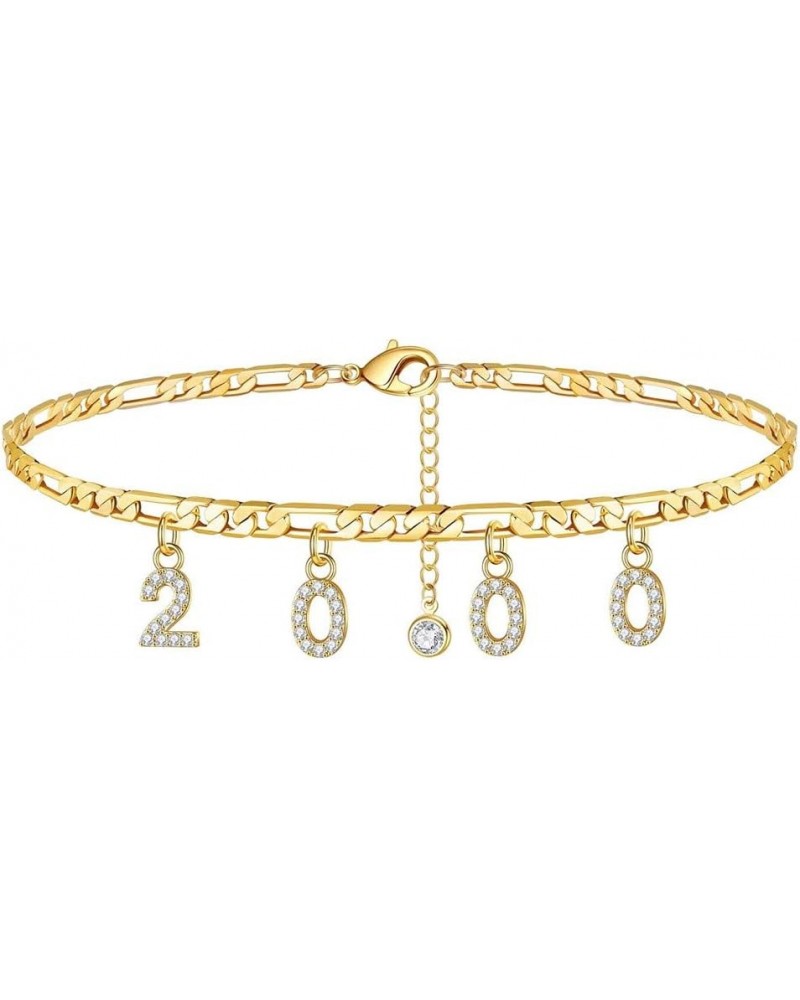 Birth Year Number Ankle Bracelets for Women, Cnebo Gold Plated CZ Date Anklet Personalized Birth Year Number Ankle Bracelets ...