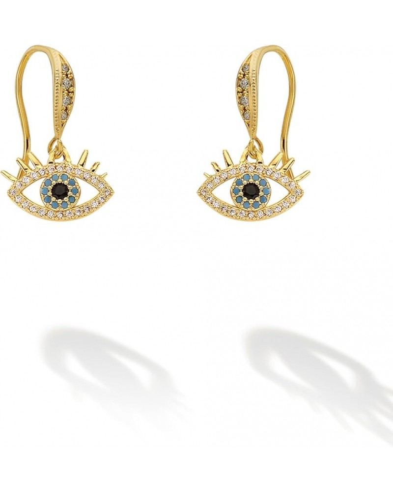 Evil Eye Earrings for Women Symbol of protection - 14K Gold Plated Cubic Zirconia Fishhook/Gift 3C0771 $11.19 Earrings