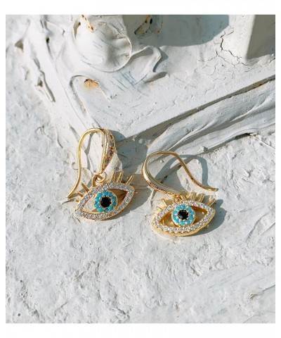 Evil Eye Earrings for Women Symbol of protection - 14K Gold Plated Cubic Zirconia Fishhook/Gift 3C0771 $11.19 Earrings