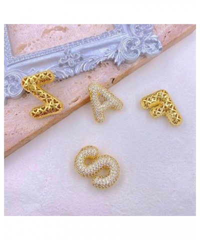 Bubble Letter Necklace For Women, Balloon Initial Letter Alphabet Pendant 18k Gold Plated Dainty Zirconia Inlaid Necklaces Fa...