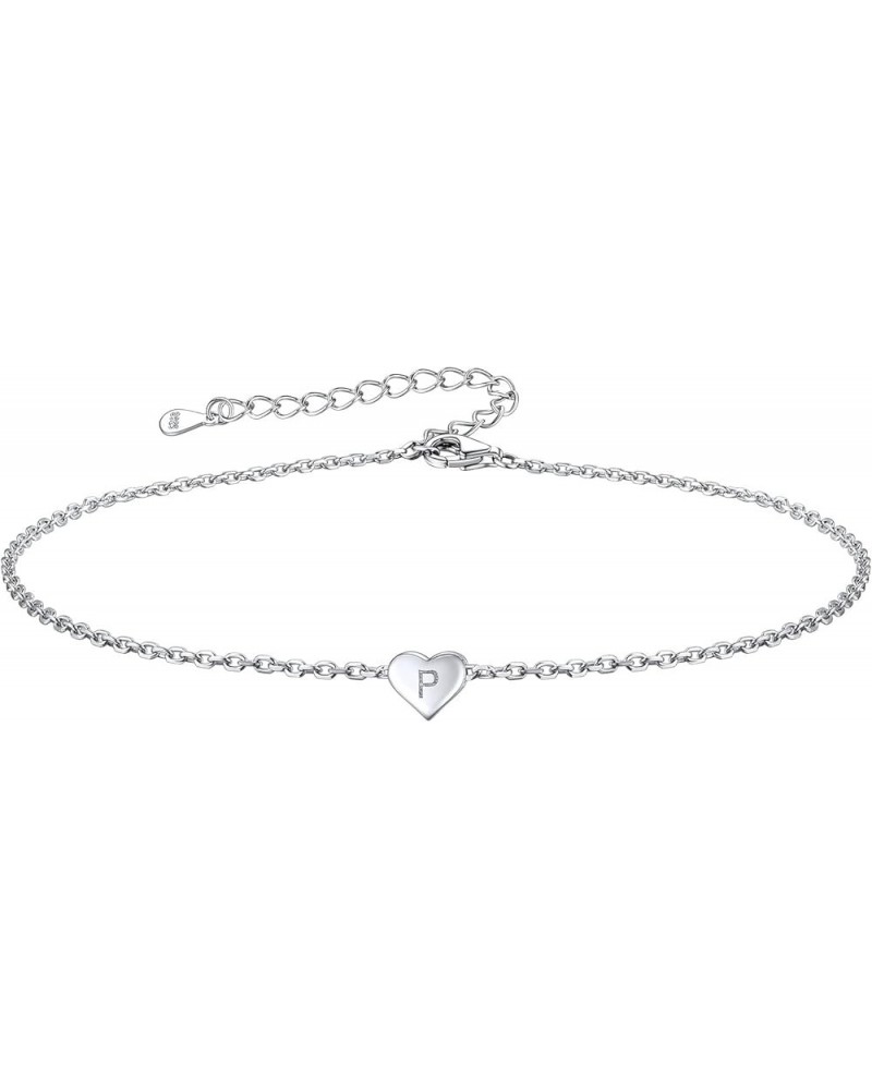 Silver Initial Anklets for Women, Dainty 925 Sterling Silver A-Z Letter Initial Anklet Personalized Alphabet Heart Monogram C...