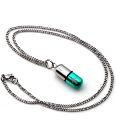 Stainless Steel Pill Capsule Cross Necklace Tube Urn Keepsake Cremation Ashes Memorial Pendant 22 Inch, Silver Black Green $7...