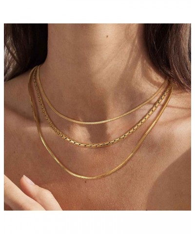 Gold Necklace for Women 18K Vacuum Gold Plated Mariner Chain Necklaces Flat Surface Laser Cut Chain Simple Choker Necklace fo...