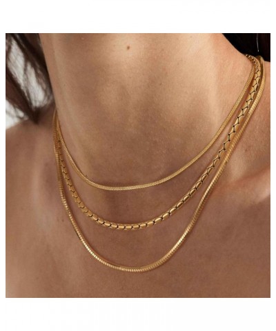 Gold Necklace for Women 18K Vacuum Gold Plated Mariner Chain Necklaces Flat Surface Laser Cut Chain Simple Choker Necklace fo...