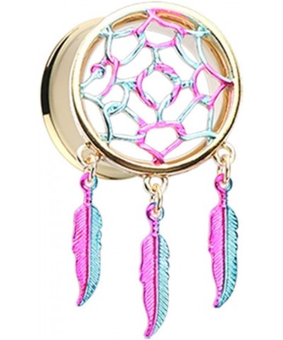 Golden Dreamcatcher Feather Dangle Ear Gauge WildKlass Plug 1/2" (12.5mm) $13.76 Body Jewelry