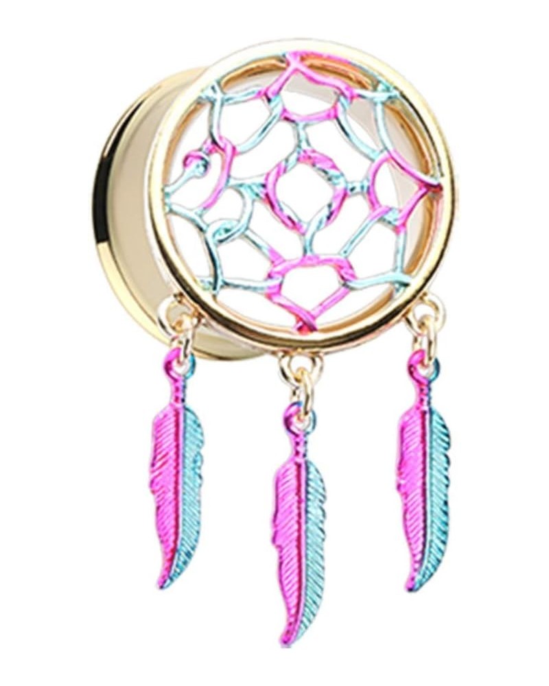 Golden Dreamcatcher Feather Dangle Ear Gauge WildKlass Plug 1/2" (12.5mm) $13.76 Body Jewelry