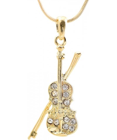 Crystal Violin and Bow Necklace | Fiddle Gifts for Music Lovers Gold $9.51 Necklaces