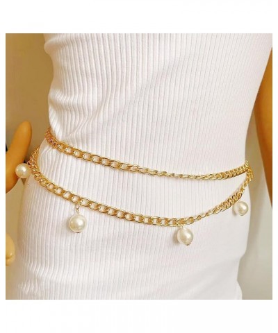 MultiLayer Metal Waist Chain Belly Waist Chain Punk Body Chain for Women and Girls Gold Pearl XL: 59 in/150 cm $13.43 Body Je...