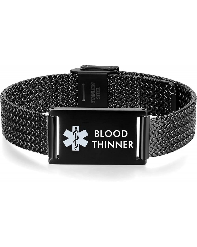 Medical Alert Bracelets for Men & Women Adjustable Stainless Steel Mesh Medical ID Bracelets Black blood thinner $11.43 Brace...