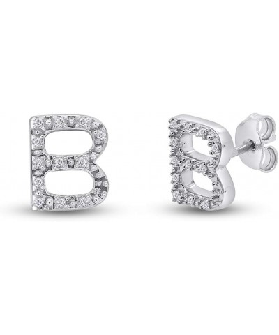 1/10 Carat Round White Natural Diamond Alphabet Initial Letter A-Z Diamond Stud Earrings In 14k White Gold Over Sterling Silv...