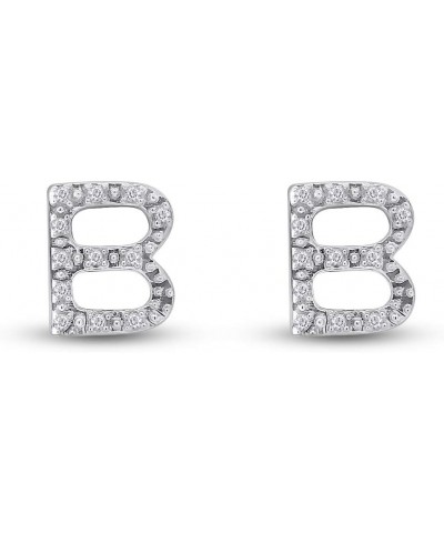 1/10 Carat Round White Natural Diamond Alphabet Initial Letter A-Z Diamond Stud Earrings In 14k White Gold Over Sterling Silv...