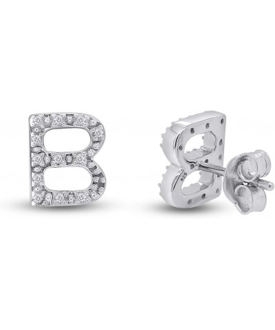 1/10 Carat Round White Natural Diamond Alphabet Initial Letter A-Z Diamond Stud Earrings In 14k White Gold Over Sterling Silv...