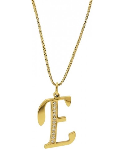 Stainless Steel Waterproof Cubic Zircon Accent Initial A-Z Letter Name Pendant Necklace for Women, Girls E Gold $9.89 Necklaces