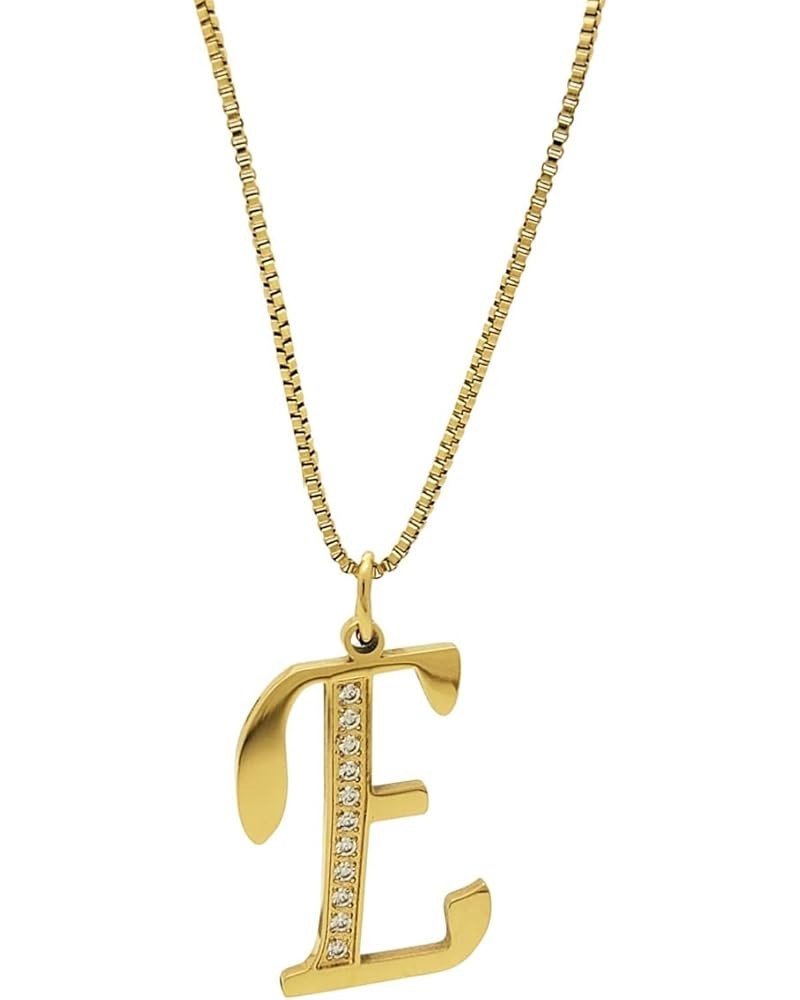 Stainless Steel Waterproof Cubic Zircon Accent Initial A-Z Letter Name Pendant Necklace for Women, Girls E Gold $9.89 Necklaces