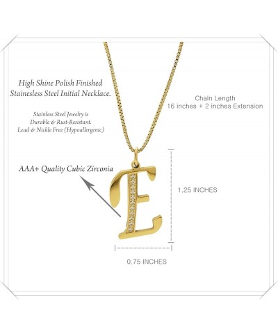 Stainless Steel Waterproof Cubic Zircon Accent Initial A-Z Letter Name Pendant Necklace for Women, Girls E Gold $9.89 Necklaces