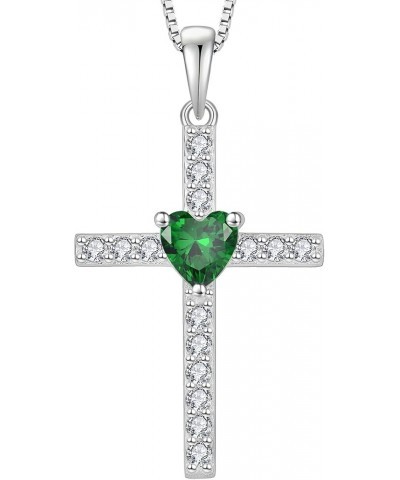 Cross Necklace 925 Sterling Silver Religious Pendant for Women Heart Shaped Birthstone Jewelry Gifts 05-emerald-May $32.99 Ne...