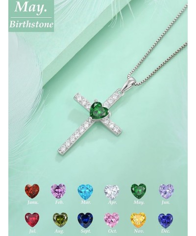 Cross Necklace 925 Sterling Silver Religious Pendant for Women Heart Shaped Birthstone Jewelry Gifts 05-emerald-May $32.99 Ne...