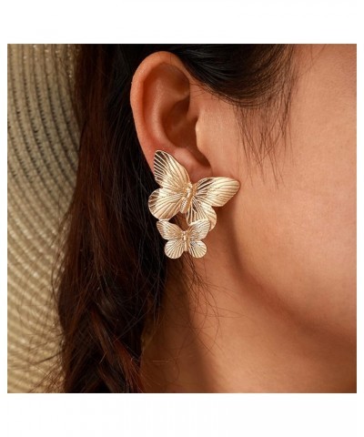 Bohemian Big Butterfly Earrings for Women Girls Dainty Gold Plated Double Butterflies Animal Drop Earrings Elegant Studs Stat...