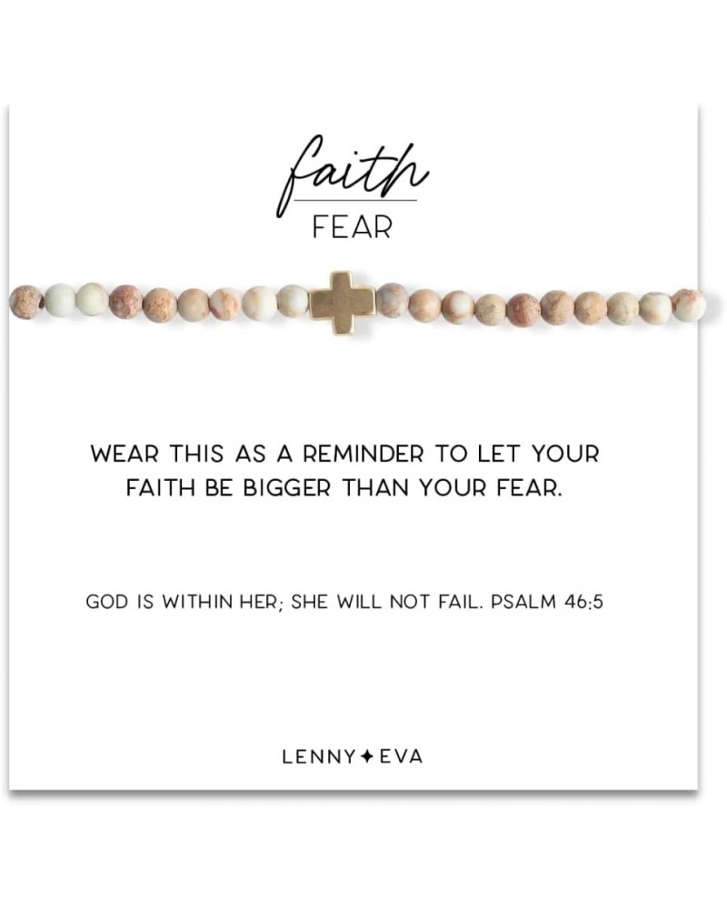 Faith Over Fear Cross Stretchable Bracelets for Women Inspirational Jewelry with Message on Card WHITE JASPER $14.19 Bracelets