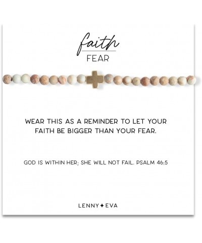 Faith Over Fear Cross Stretchable Bracelets for Women Inspirational Jewelry with Message on Card WHITE JASPER $14.19 Bracelets