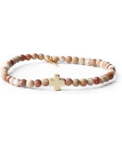 Faith Over Fear Cross Stretchable Bracelets for Women Inspirational Jewelry with Message on Card WHITE JASPER $14.19 Bracelets