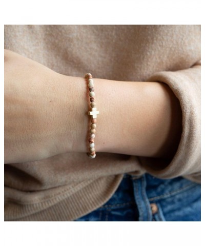 Faith Over Fear Cross Stretchable Bracelets for Women Inspirational Jewelry with Message on Card WHITE JASPER $14.19 Bracelets