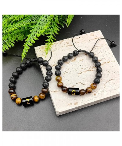 Initial Beaded Bracelets for Men Women Lava Rock Healing Stone Letter Bracelets Chakra Tiger Eye Stone Braided Rope Bracelet ...