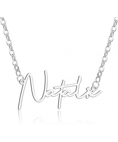 Name Necklace Personalized, Custom Made Nameplate Necklace Dainty Sterling Silver Gift for Mother Girlfriend Silver Plated-Na...