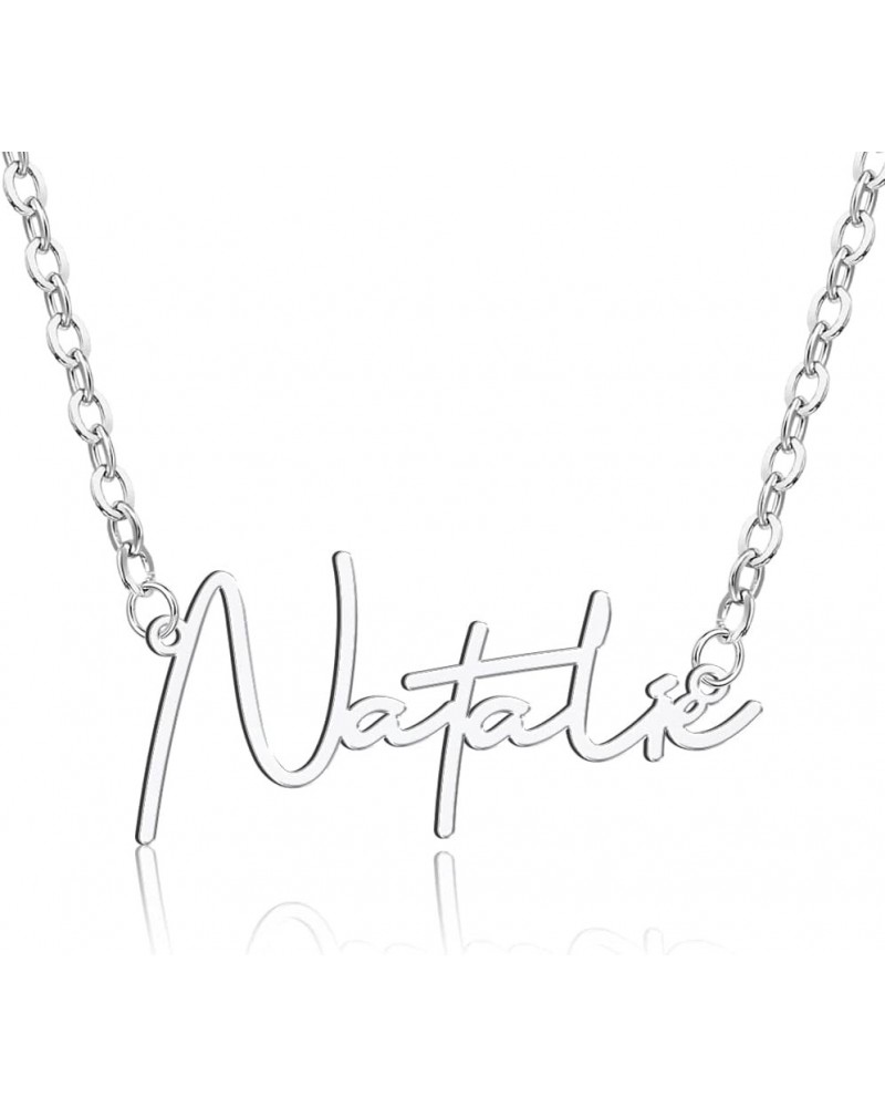 Name Necklace Personalized, Custom Made Nameplate Necklace Dainty Sterling Silver Gift for Mother Girlfriend Silver Plated-Na...