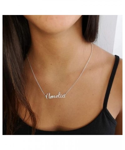 Name Necklace Personalized, Custom Made Nameplate Necklace Dainty Sterling Silver Gift for Mother Girlfriend Silver Plated-Na...