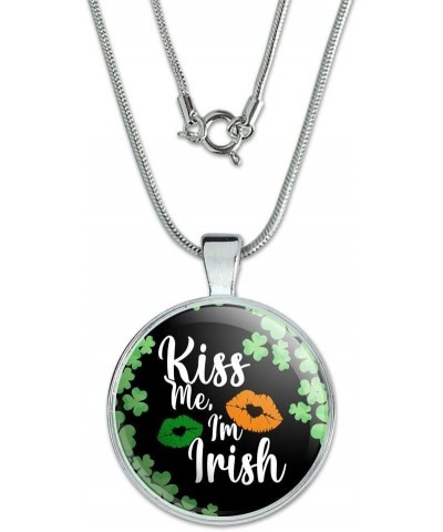 St. Patrick's Day Kiss Me I'm Irish 1" Pendant with Sterling Silver Plated Chain $9.99 Necklaces